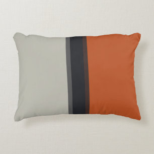 Modernes Orange Red Silver Gray Strip Muster Zierkissen