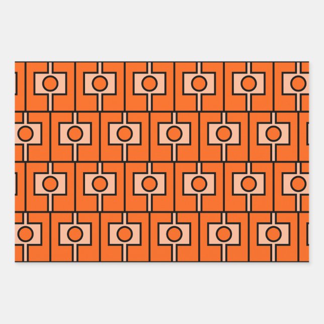 Modernes Orange Rektangel Geometrie Mitte des Jahr Geschenkpapier Set (Vorderseite)
