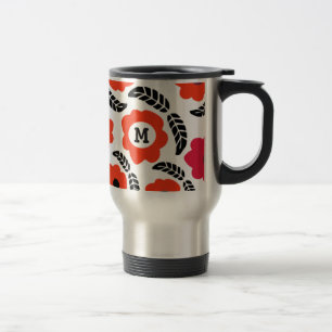 Modernes orange-rotes florales Monogramm Reisebecher