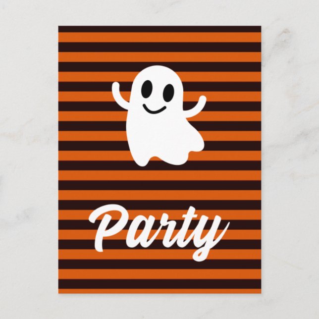 Modernes Orange Stripes Ghost-Halloween-Party Postkarte (Vorderseite)