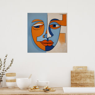 Modernes Orange und Abstraktes Blau Poster