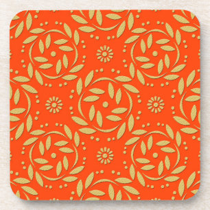 Modernes Orange- und Gold-Floral-Muster Untersetzer