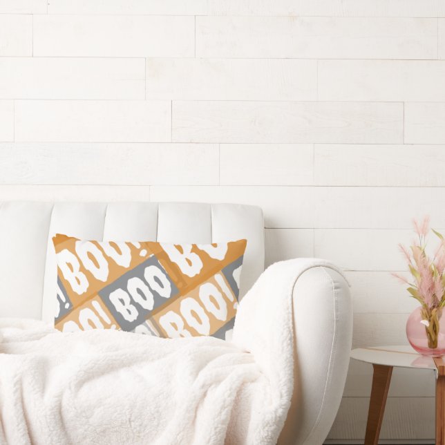 Modernes Orange- und Grauboo-Muster Halloween Lendenkissen (Liege)