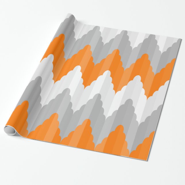 Modernes orange und graues Zickzack gestreiftes Geschenkpapier (Ungerollt)
