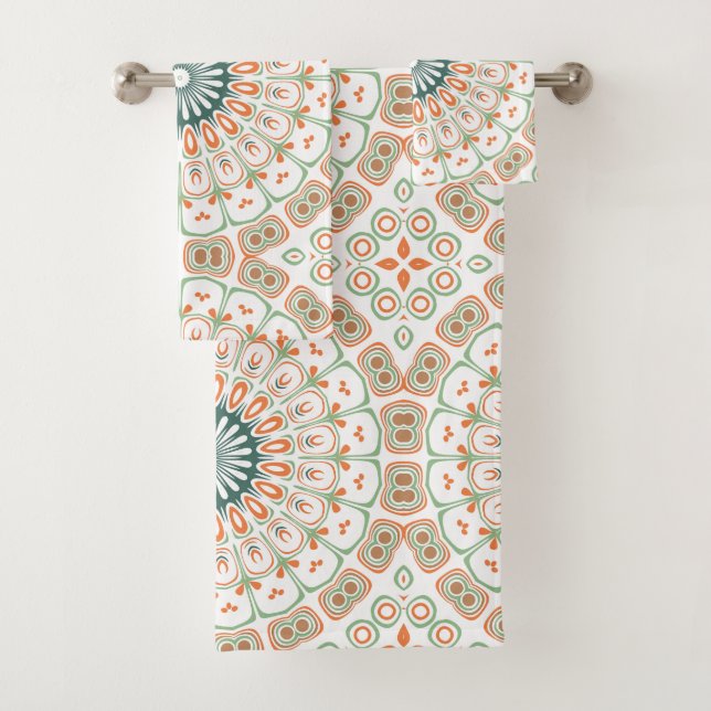 Modernes Orange- und Green-Mandala-Muster Badhandtuch Set (Insitu)