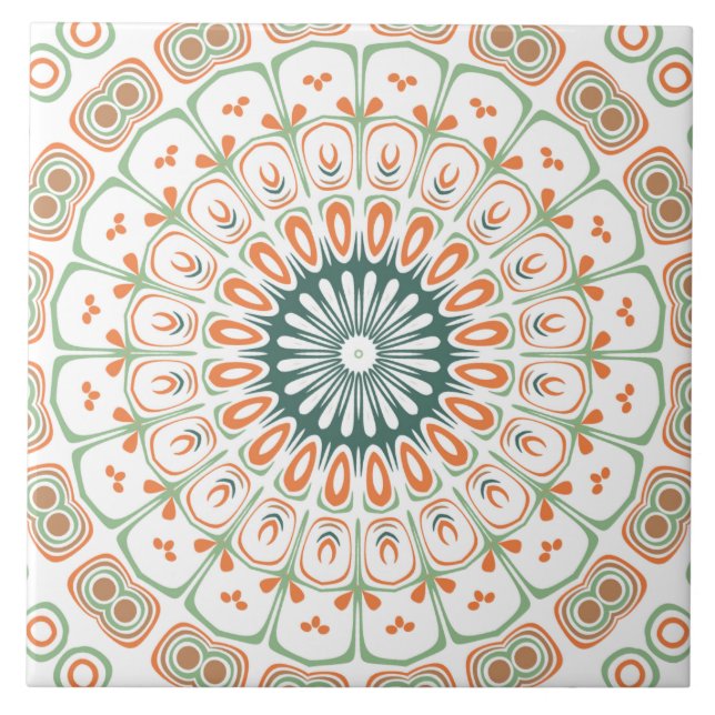 Modernes Orange- und Green-Mandala-Muster Fliese (Vorderseite)
