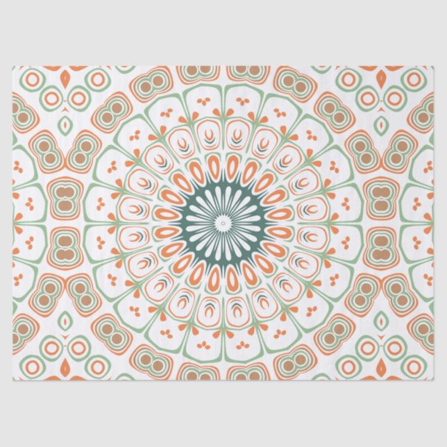 Modernes Orange- und Green-Mandala-Muster Seidenpapier (Vorderseite)