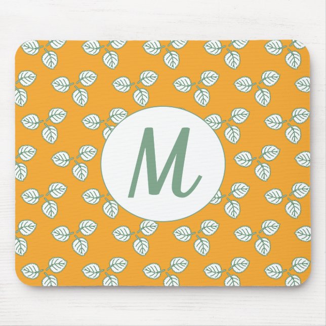 Modernes Orange- und Weißleaf-Muster Mousepad (Vorne)