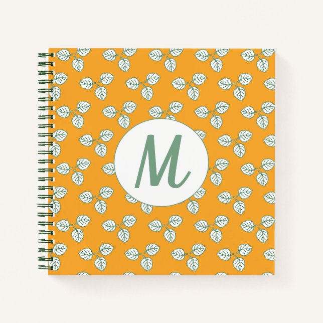 Modernes Orange- und Weißleaf-Muster Notizbuch (Vorderseite)