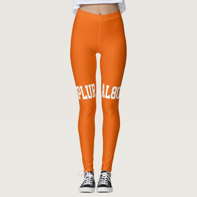 Modernes, orange-weißes Texttraining Leggings (Vorderseite)