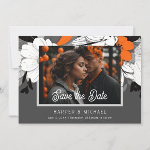 Modernes orangefarbenes Foto Save the Date Einladung