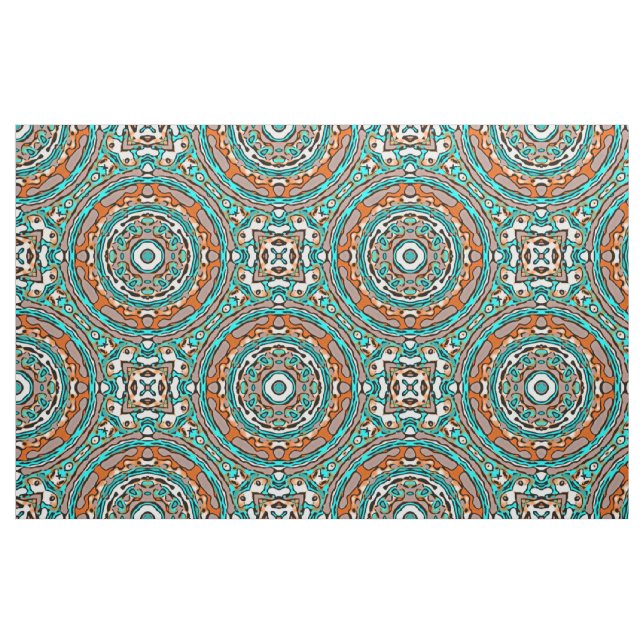 Modernes, orangefarbenes, türkisfarbenes Mosaikmus Stoff (Fat Quarter (45,7 x 55,9 cm))