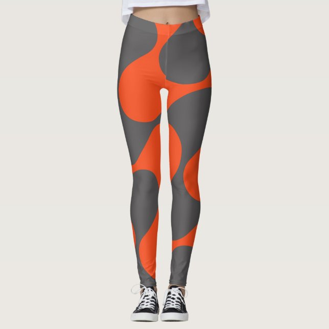 Modernes, orangefarbenes und grau Abstraktes geome Leggings (Vorderseite)