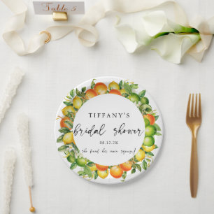 Modernes Orangen Lemon Citrus Brautparty Pappteller