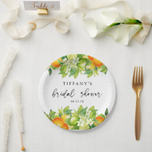 Modernes Orangen Lemon Citrus Brautparty Pappteller