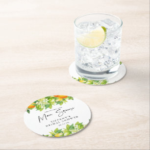 Modernes Orangen Lemon Citrus Brautparty Runder Pappuntersetzer