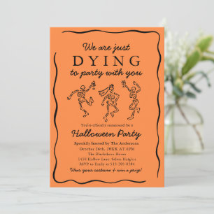 Modernes Orangenhandgezeichnetes Skelett-Halloween Einladung