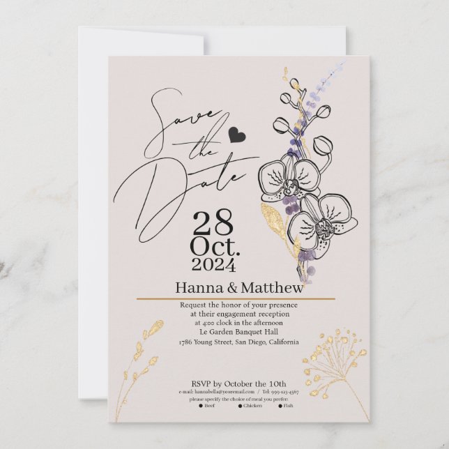 Modernes Orchid Black & Lila Save The Date (Vorderseite)