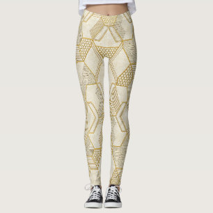 Modernes organisches Sechseckmuster Creme und Be Leggings