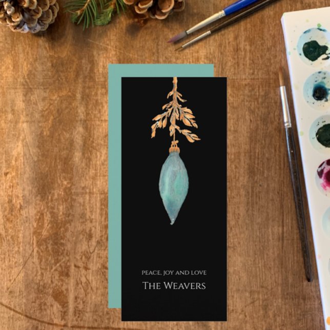 Modernes Original Wasserfarbe Türkisch Weihnachten (Customize this simple modern hand painted turquoise on black Christmas Holiday greeting card. )