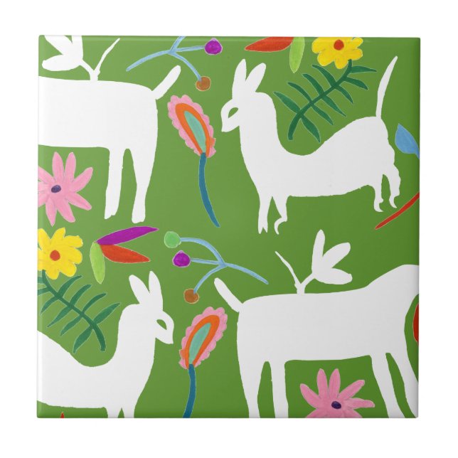 Modernes Otomi-Design | Llama Donkey Design Fliese (Vorderseite)