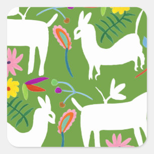 Modernes Otomi-Design   Llama Donkey Design Quadratischer Aufkleber