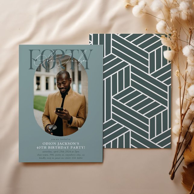 Modernes Oval Foto & Unterschrift 40. Geburtstag Einladung (Von Creator hochgeladen)