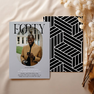 Modernes Oval Foto & Unterschrift 40. Geburtstag Einladung