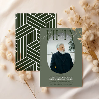 Modernes Oval Foto & Unterschrift 50. Geburtstag Einladung