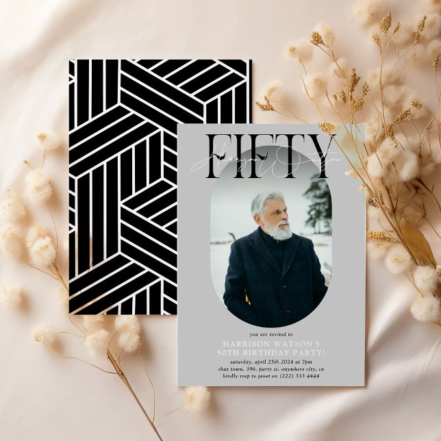 Modernes Oval Foto & Unterschrift 50. Geburtstag Einladung (Von Creator hochgeladen)