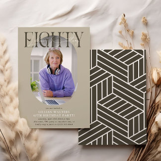 Modernes Oval Foto & Unterschrift 80. Geburtstag Einladung