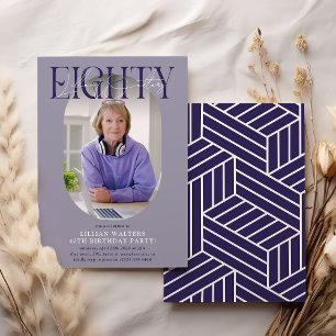 Modernes Oval Foto & Unterschrift 80. Geburtstag Einladung
