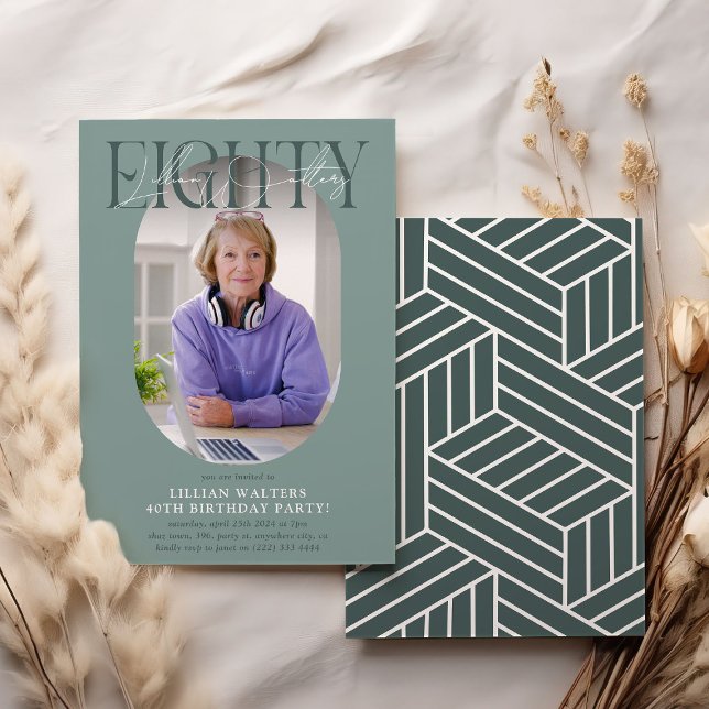 Modernes Oval Foto & Unterschrift 80. Geburtstag Einladung (Von Creator hochgeladen)