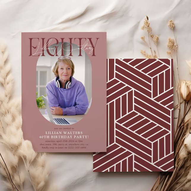 Modernes Oval Foto & Unterschrift 80. Geburtstag Einladung (Von Creator hochgeladen)