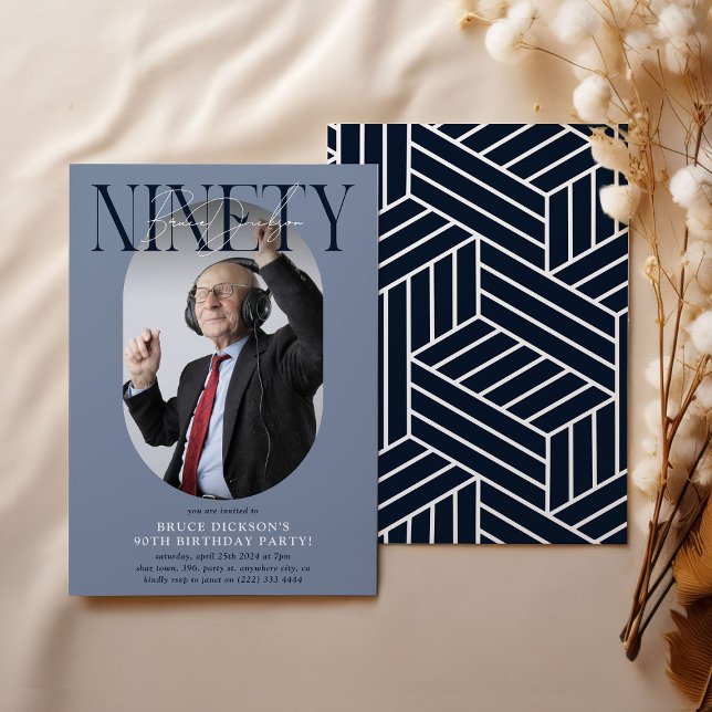 Modernes Oval Foto & Unterschrift 90. Geburtstag Einladung (Von Creator hochgeladen)