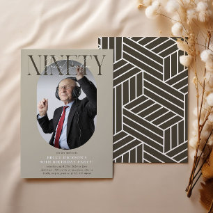 Modernes Oval Foto & Unterschrift 90. Geburtstag Einladung