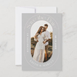 Modernes ovales Foto Save the Date grau