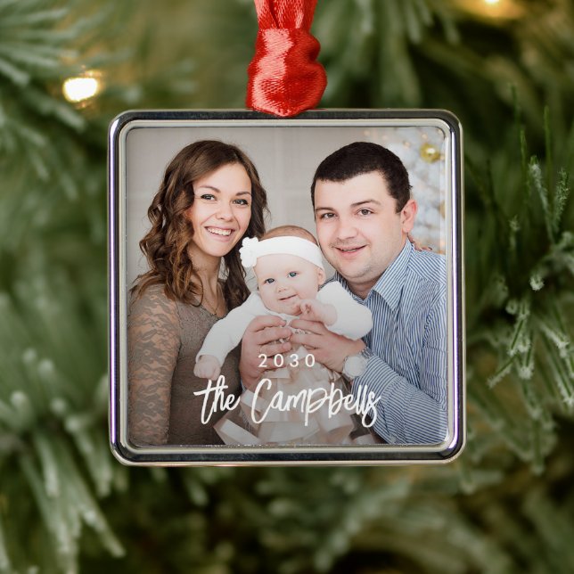 Modernes Overlay Personalisiertes Foto Ornament (Baum)