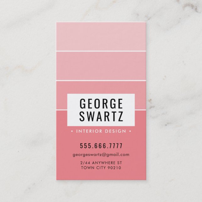 MODERNES PAINT CHIP, schlicht, schick, ombre, rosa Visitenkarte (Vorderseite)