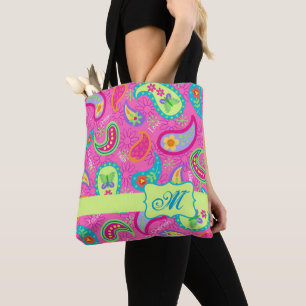 Modernes Paisley Bright Pink Monogramm Personalisi