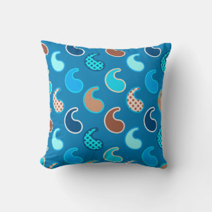 Modernes Paisley Muster, Cerulean Blue, Tan & Aqua Kissen