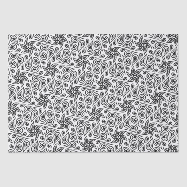 Modernes Paisley Muster Cool Schwarz-Weiß-Blumen Seidenpapier (Vorderseite)
