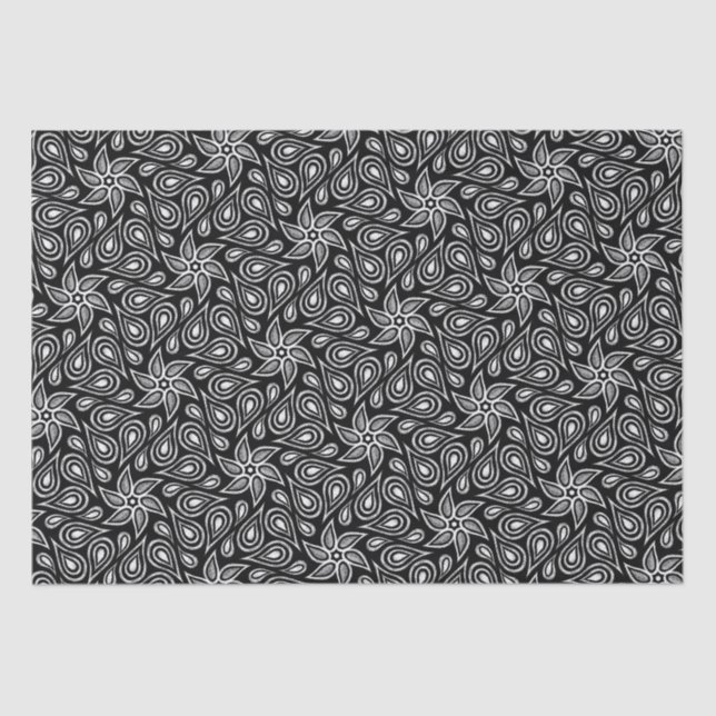 Modernes Paisley Muster Cool Schwarz-Weiß-Blumen Seidenpapier (Vorderseite)