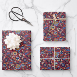 Modernes Paisley-Muster Mitte des Jahrhunderts Geschenkpapier Set