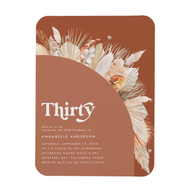 Modernes Pampasgras 30. Geburtstag Terrakotta Magnet (Vertikal)