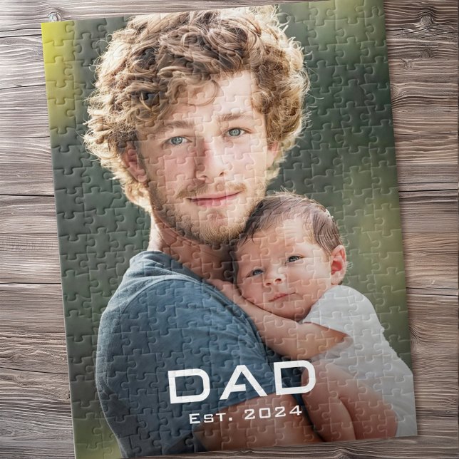 Modernes Papa ist das neue Baby Foto des Vaters Puzzle (Modern dad est year father's day new baby photo jigsaw puzzle)