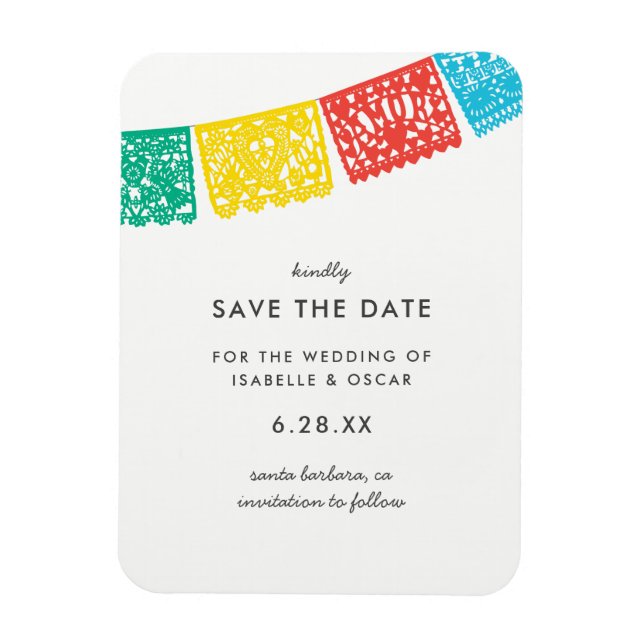 Modernes Papel Picado Wedding rettet das Datum Magnet (Vertikal)