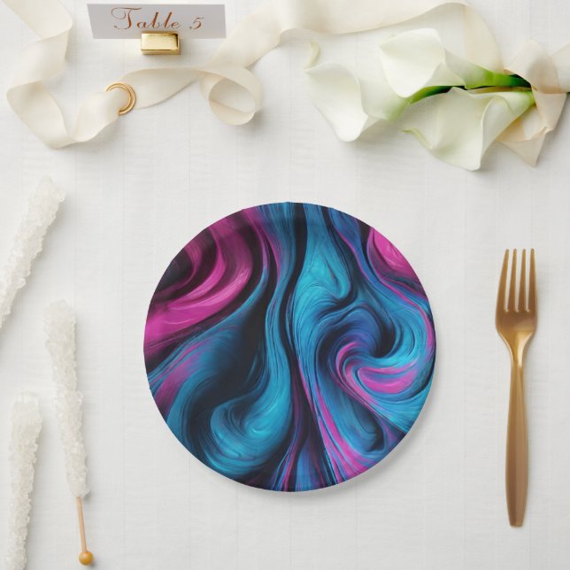 Modernes Party - Blau und Rosa- Pappteller (Hochzeit)