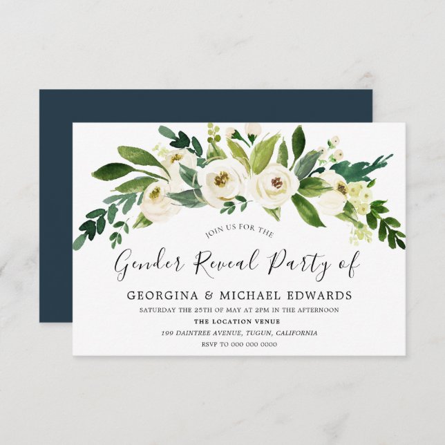 Modernes Party des botanischen Weißen Blütengeschl Einladung (Vorne/Hinten)