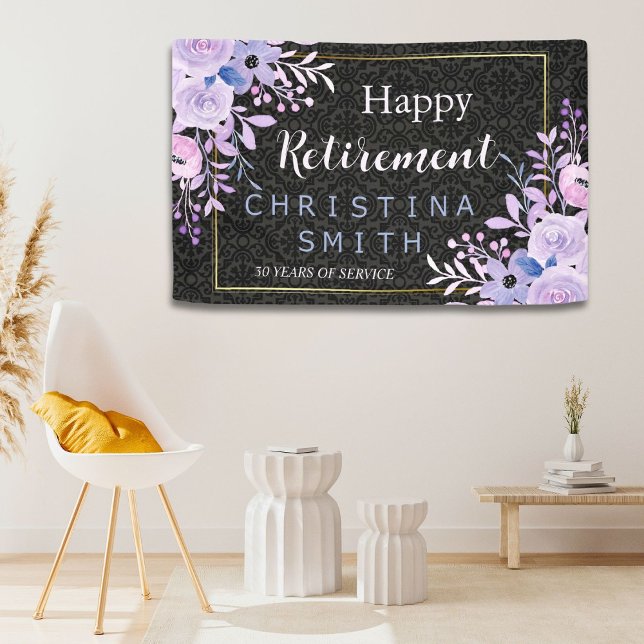 Modernes Party für Blumenpastell Banner (Modern Floral Pastel Watercolor Retirement Party)